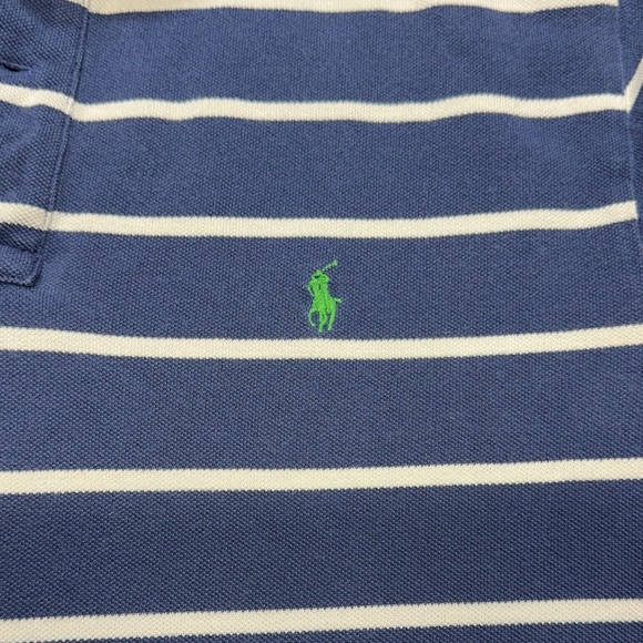 Polo Ralph Lauren Navy Striped Polo Shirt Men’s Medium Green Pony - Picture 2 of 5